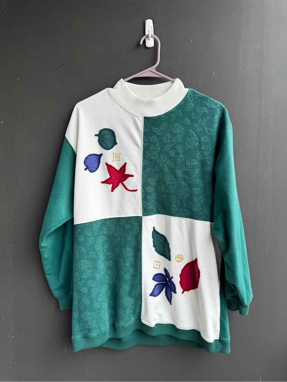 vintage 90s colorblock patchwork mock-neck sweatshirt